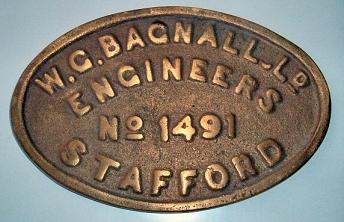 W.G.Bagnall Engine plate number 1491 Isabel