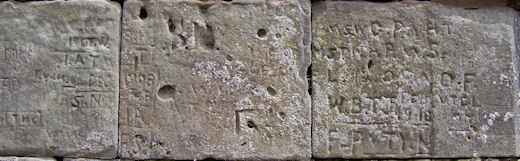 Graffiti adorning the south east tower, some of the engravings are over a century old. Stafford Castle, century old graffiti